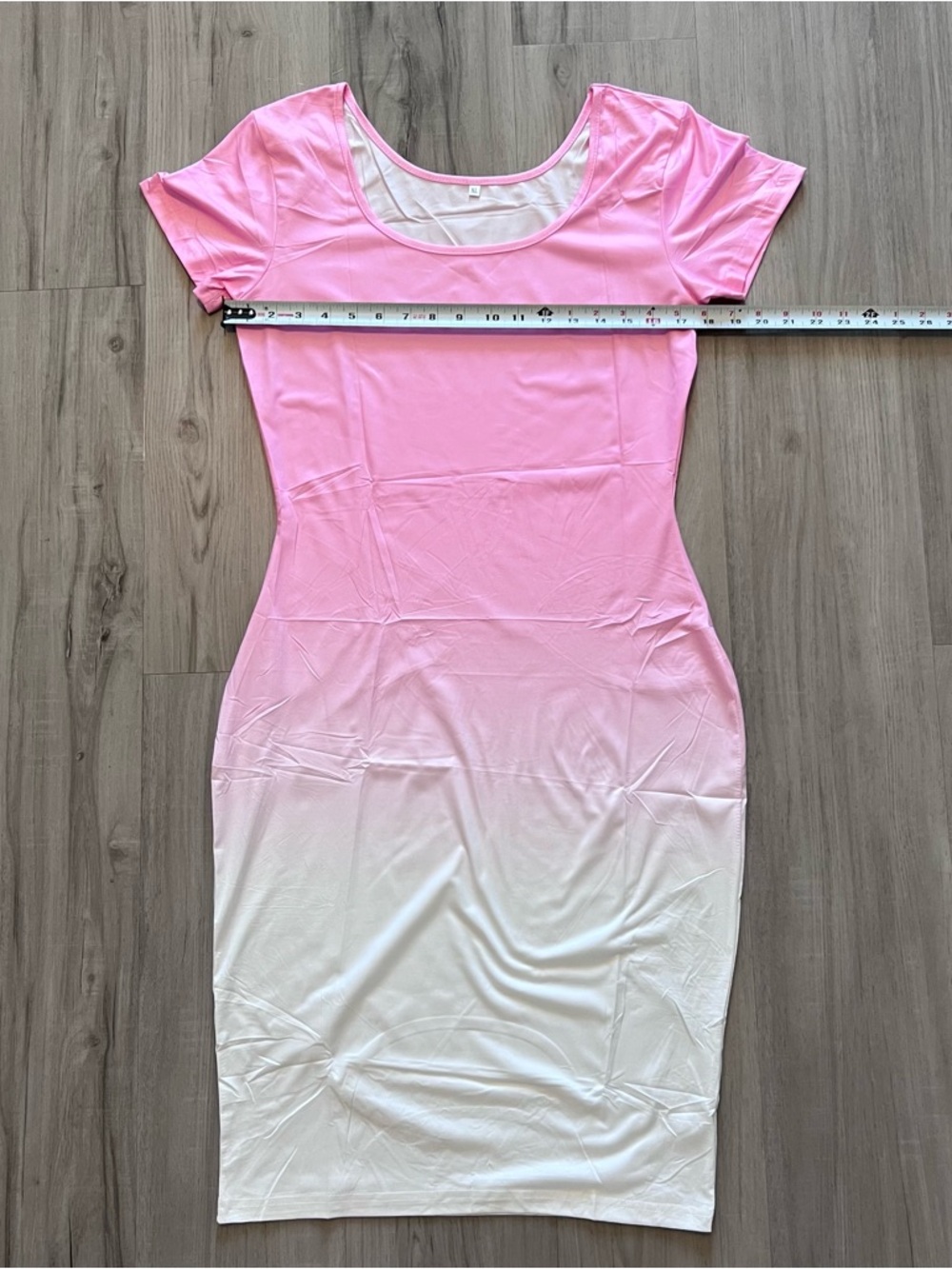 Pink to White Ombre Bodycon Dress scoop neck short sleeve midi lightweight NWOT - Picture 4 of 9